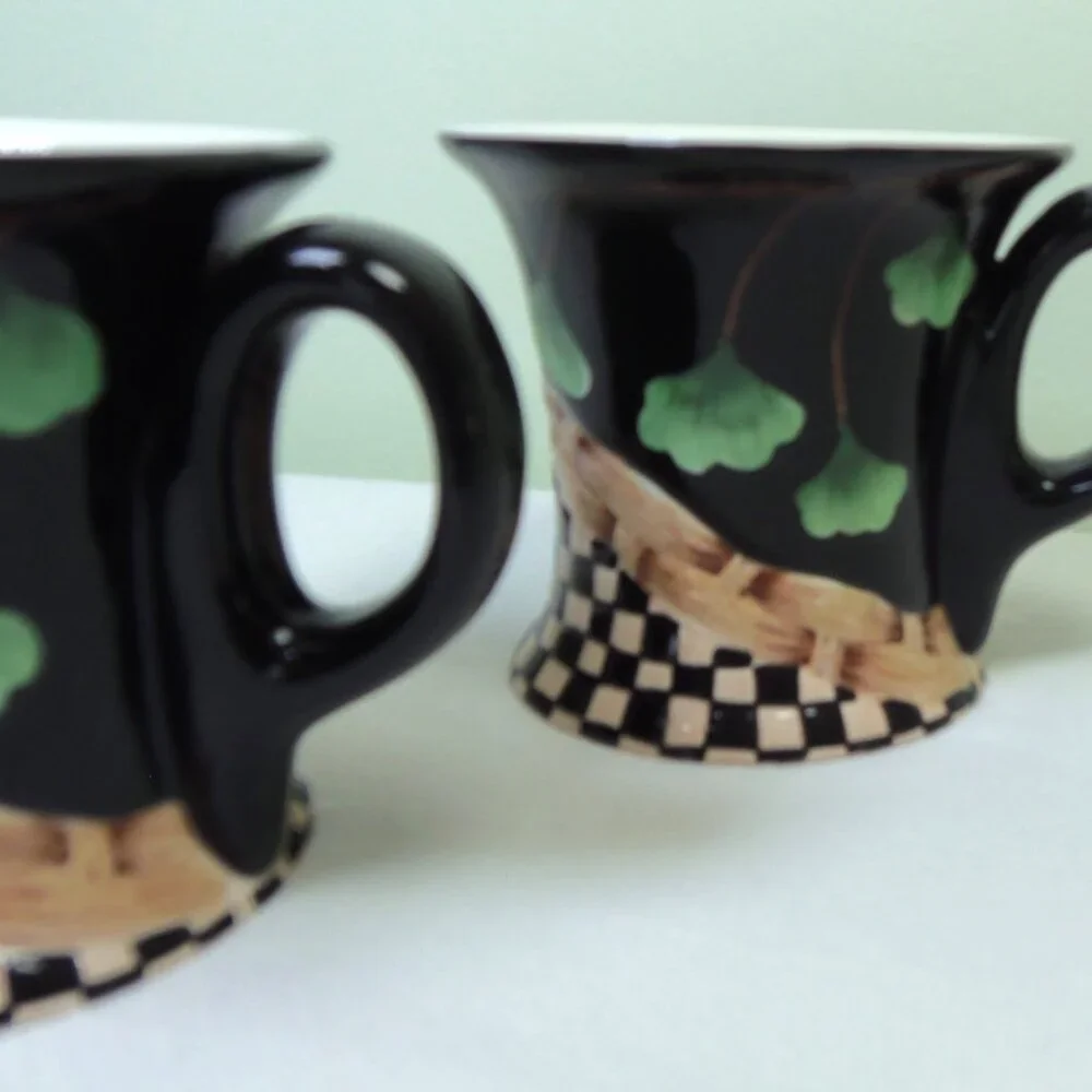 Peggy Fairfax Herrick /House of Hatten Ginko Leaves 6‎ oz Coffee Mugs Set of 2